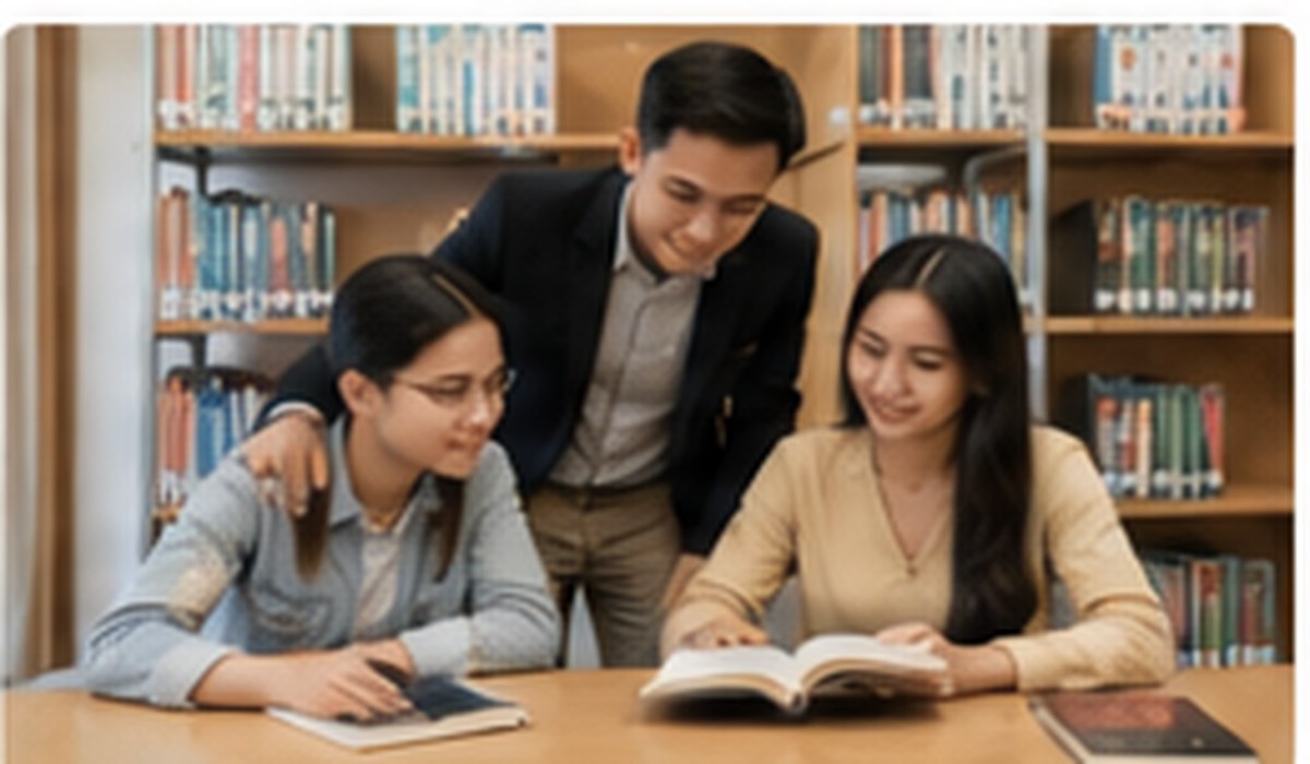 Membaca di perpustakaan