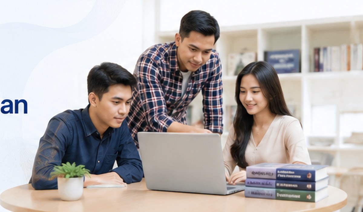 Mahasiswa belajar bersama di ruang perpustakaan